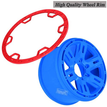 RC Truck Tires 1/8 17mm Hex RC Wheel Tires for 1/8 Monster Truck Tires Traxx as/Arrm a 6S/Summi t/ERveo/Redc at/HPI JLB Cheetah RC Off-Road etc,Hard Plastic Rubber Tyres,Red&Blue - color: Red With Blue(4PCS）