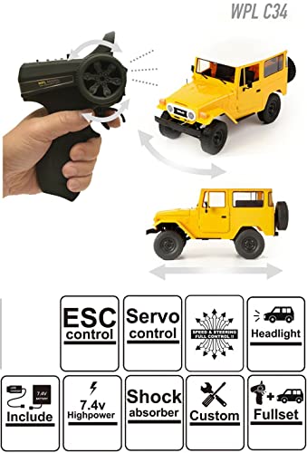 RC Rock Crawler, 2.4Ghz All Terrain Remote Control Car for Adults - color: Yellow