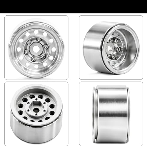 1.0" Beadlock Aluminum Wheels and Soft Rubber Tires for Axial SCX24, Traxxas TRX-4M, FMS FCX24, 1/24 1/18 RC Crawler Upgrade, Pre-Assembled Set of 4, Wrench Included (Silver-Gray) - color: Silver-gray