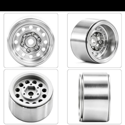1.0" Beadlock Aluminum Wheels and Soft Rubber Tires for Axial SCX24, Traxxas TRX-4M, FMS FCX24, 1/24 1/18 RC Crawler Upgrade, Pre-Assembled Set of 4, Wrench Included (Silver-Gray) - color: Silver-gray