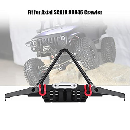 RC Crawler Steel Front Bumper with LED Lights, Heavy Duty RC Car Front Bumper, 1/10 Scale Off Road Bumper for Axial SCX10 90046, Durable Metal Bumper with Easy Installation Kit