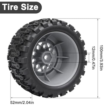 LRFHL 12mm Hex RC Wheel Tires 4PCS | for 1/16 Traxxas Mini Maxx 107154-1 Mini XRT VXL 108076-1 E-Revo Mini XRT MJX 16207 16210 HSP 94186 LOSI 1/18 Mini LMT - color: Black Tires+ Grey Hex Wheel-3