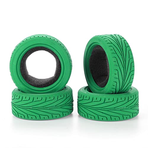 1/10 RC On-Road Car Tyres, 65mm Rubber RC Tire for 1/10 HSP Tamiya HPI Kyosho RC On Road Run-flating Car (Green) - color: Green