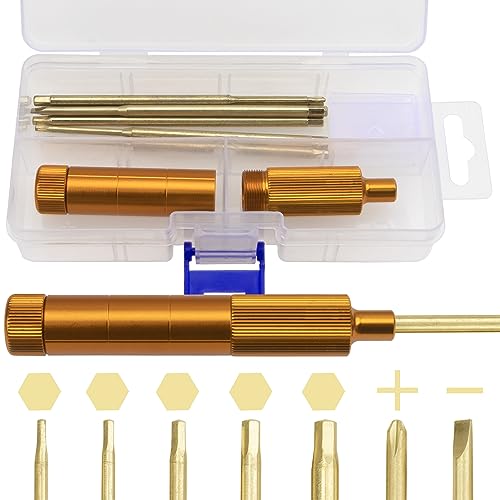 7 in 1 Mini Portable Screwdriver Hex Driver 1.3 1.5 2.0 2.5 3.0mm 0#+ 1#- Hex Key RC Screw Driver Repair Tool for 1/16 1/12 1/14 1/10 RC Cars (Gold) - color: Gold