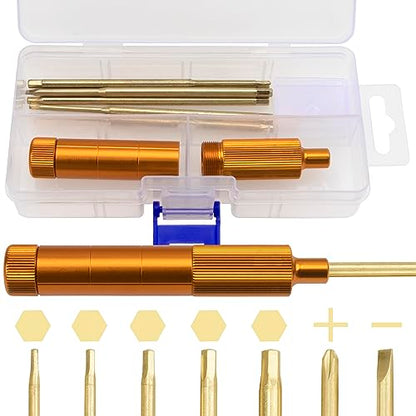 7 in 1 Mini Portable Screwdriver Hex Driver 1.3 1.5 2.0 2.5 3.0mm 0#+ 1#- Hex Key RC Screw Driver Repair Tool for 1/16 1/12 1/14 1/10 RC Cars (Gold) - color: Gold