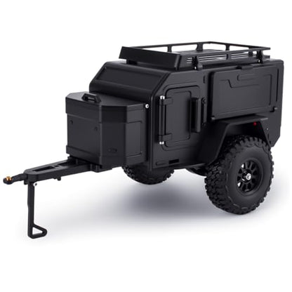 AMK 1/18 1/24 RC Crawler Trailer, Scale Off-Road Camping Trailer with Roof Rack & Storage Box, Tow Trailer for SCX24 TRX4M FCX24 AX24 Bronco Defender K10 F150 RC Accessories (Black) - color: Black