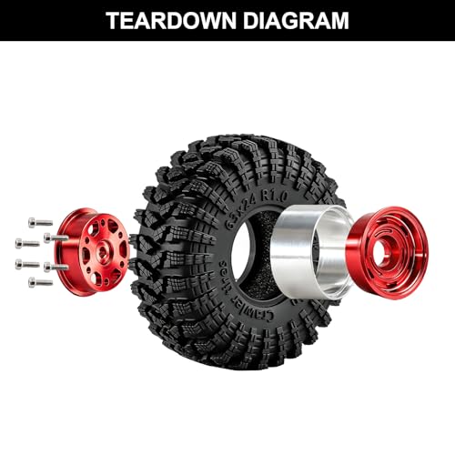 1.0" Beadlock Aluminum Wheels and 64mm Soft Rubber Tires | for SCX24, TRX4M, Ascent 18, FCX24, 1/18 1/24 RC Crawler, 7mm Hex, 0mm Offset, with Foam Inserts, (Bronze 356) - color: Bronze 356