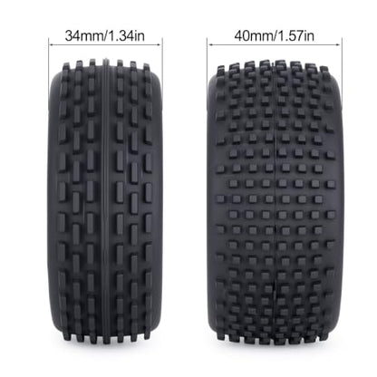 1/10 RC Buggy Tires and Wheels, Pre-Glued Off Road RC Tires Set, 12mm Hex Front & Rear RC Buggy Wheels for 1/10 Scale RC Car, 4PCS