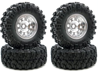 RC 1.0 Aluminium Beadlock Wheel and Tire Set for SCX24 1/24 1/18 RC Crawler YK1002 (Silver) - color: Silver