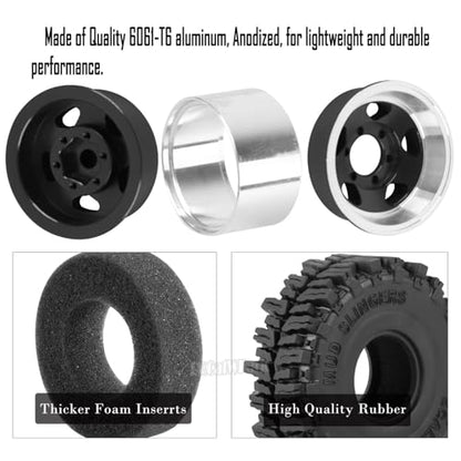 1.0 Beadlock Wheels and Tires for RC Crawler Car 1/18 TRX4M,1/24 SCX24,RC Off Road Buggy Rally Truck Wheels and Tires,RC Aluminium 1.0 in Rims and Rubber Tires w/Sponge,Black - color: Black - (1.0 in Beadlock Wheels)