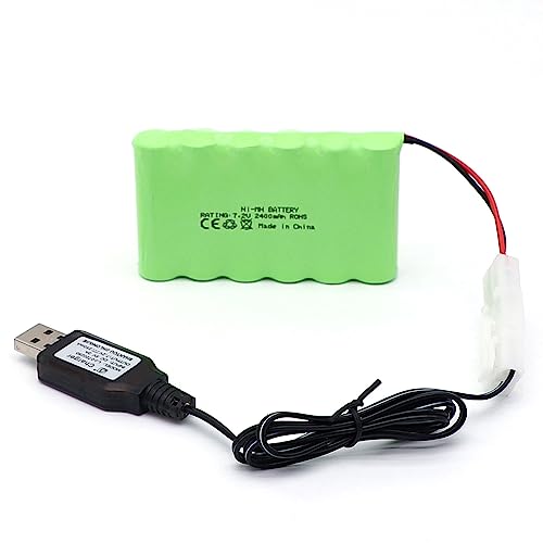7.2V 2400mAh Ni-MH Battery with Tamiya Connector for RC Car Remote Toy | Electric Toy Truck, Construction-Dumper Remote Control, AA Battery, USB Charging Cable, KET Tamiya Connector, Fits RC dumper