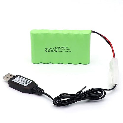 7.2V 2400mAh Ni-MH Battery with Tamiya Connector for RC Car Remote Toy | Electric Toy Truck, Construction-Dumper Remote Control, AA Battery, USB Charging Cable, KET Tamiya Connector, Fits RC dumper