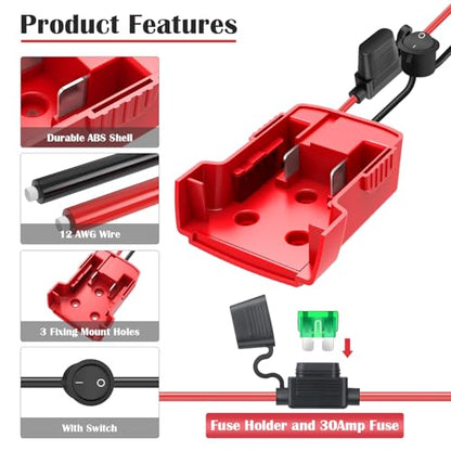 2 Packs 18V Adapter for Milwaukee M18 Battery Adapter for Power Wheel Battery Upgrade Conversion Kit with Switch, Fuse & Wire Terminals, 12AWG Wire, Power Tool Power Connector for DIY Rc Car Toys - size: 2 Pack