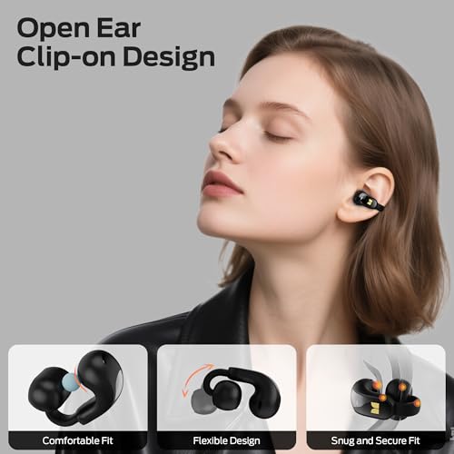 Monster AC228 Open Ear Headphones, 24-Hour Battery Life, IPX5 Water Resistant, Bluetooth 6.0, All-Day Comfort Fit, Wireless Clip on Earbuds Running & Cycling