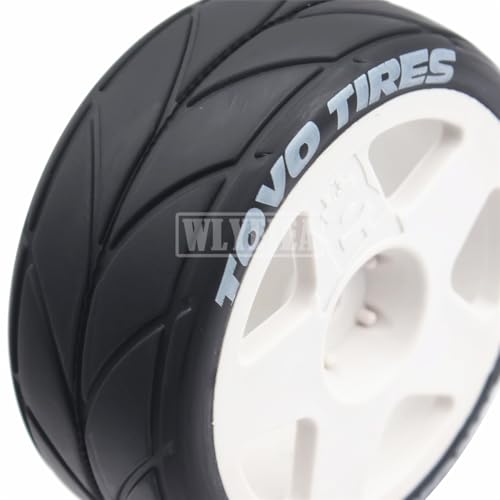 4PCS RC 1/10 On-Road Tires 65mm RC Rubber Tires w/Plastic Wheel Rim 12mm Hex Fit for 1/10 RC On-Road Rally Car HPI Tamiya TT01 TT02 Kyosho Wltoys 144001 - color: White 2