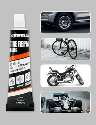 Visbella Tire Repair Glue, Black Rubber Cement, Sidewall Tire Scratch Repair Sealer, Fix a Flat, Restore & Protect Tyre Surfaces for Car, Bike, Motorcycle, Lawn Mower 1.76OZ
