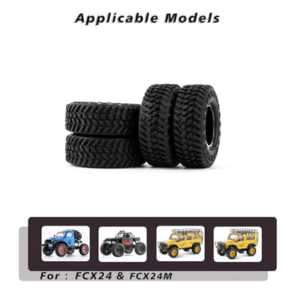 FCX24 Wheels and Tires 1.0 Beadlock Wheels 50MM Soft Sticky Tires with Brass Counterweight Ring for Axial SCX24 FMS FCX24M FCX24 Upgrades 1/24 RC Crawler - style: 160g