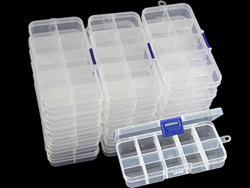 20 packs Plastic Organizer Box 10 Grids Clear Storage Container Jewelry Case with Fixed Dividers for Beads Art DIY Crafts Jewelry Fishing Tackles (20pcs 10 Grids Box) - size: 20pcs 10 Grids Box