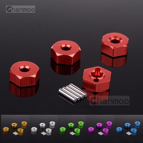 1/10 12mm Wheel Drive Hex with Pin Screws for 1:10 RC RC Buggy Truck Car Upgrade Parts Slash 2WD HSP 102042 122042 Redcat Rc4wd Tamiya Axial SCX10 D90 Hpi LRP WLtoy 4PCS (Red) - color: Red