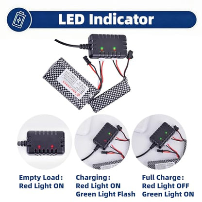 7.4V Lipo Battery Charger with XH-3P Connector USB Cable 2-in-1 Balance Chargers Fit for 2S Lipo Battery Axial SCX10 SCX24 SCX30 RC Car Truck Drone Boat Quadcopter Airsoft Battery
