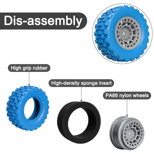 Pre-Glued 12mm Hex RC Wheels and Tires for 1/10 RC Short Course Truck, 4PCS | Compatible with 1/10 Arrma Senton Traxxas Slash Axial Losi Axial Redcat - color: Blue Tires+ Gray Wheels