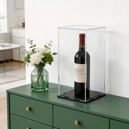 Acrylic Display Case for Red Wine Bottle and Dolls, Versatile Clear Acrylic Display Box with Black Base for Showcase and Displaying, 5x5x14-inch - size: 5"L x 5"W x 14"H