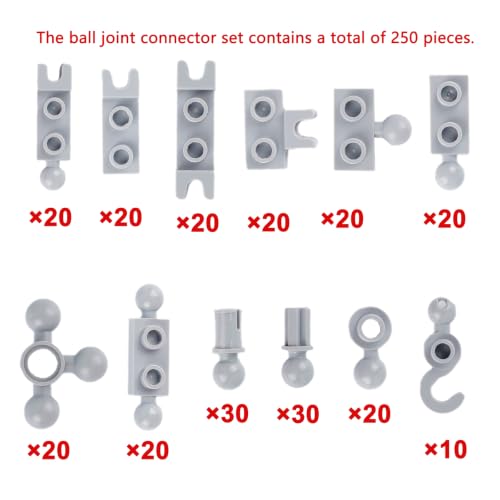 Plate 1x2 Ball Joints Socket - 250pcs Connector Classic Briks Bulk Parts and Pieces Sets, Towball Pins Building Blcok Accessories Light Gray - color: Light Gray
