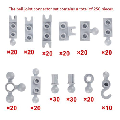 Plate 1x2 Ball Joints Socket - 250pcs Connector Classic Briks Bulk Parts and Pieces Sets, Towball Pins Building Blcok Accessories Light Gray - color: Light Gray
