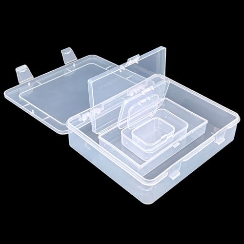 Goodma 28 Pieces Mixed Sizes Rectangular Clear Plastic Storage Box | Empty Mini Containers, Hinged Lids, For Small Items, Craft Projects - size: Mixed Sizes