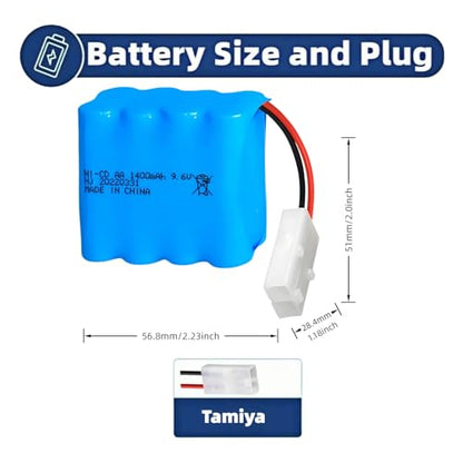 2 Pcs 9.6v 1400mah Ni-Cd Rechargable Battery KET-2P Plug X Type with 2 x USB Cable for RC Car RC Truck Tank Boat Robot