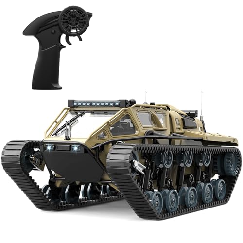 Mostop RC Tank Car, 1:16 Scale 2.4Ghz Remote Control Crawler High Speed Tank, Off-Road RC Tracked Vehicles 360°Rotating Drifting Car with 2 Batteries, Military Truck for Kids Adults - color: Brown Yellow