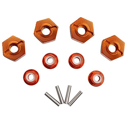 12mm Wheel Hex Hubs Drive Adapter 5mm Thick & Flange M4 Lock Nuts Aluminum for Redcat Axial HSP WLtoys Himoto RC Truck Model Car Upgrade Parts (Orange) - color: Orange