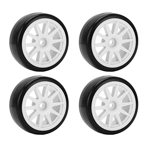4 Pcs RC Drift Tires with 12mm Hex Wheels, Hard Rubber Plastic Drift Tyres for Tamiya TT01 1/10 RC Car, Smooth Drifting Surface and Uneven Tread for Stable Grip on Hardwood Tile Co