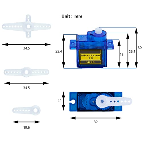 Hosyond 10 Pack Servo Motors SG90 9G Micro Servo for RC Robot Helicopter Airplane Boat Remote Control Toys, Servo for Arduino Project, Blue - size: SG90 x 10