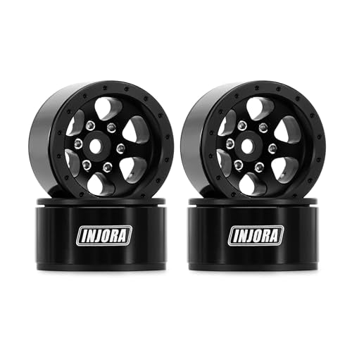 INJORA 1.0 Aluminium Beadlock Wheel for TRX4M 1/24 1/18 RC Crawler（Black） - color: Black