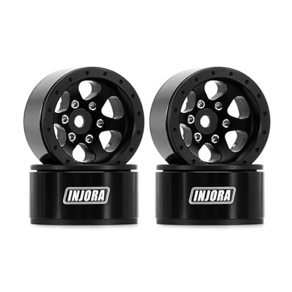 INJORA 1.0 Aluminium Beadlock Wheel for TRX4M 1/24 1/18 RC Crawler（Black） - color: Black