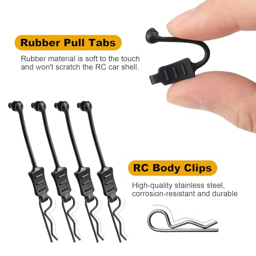 20pcs HobbyPark Universal 1/16 1/18 RC Car Body Clips and Pull Tabs Retainer Small R Pins for SCX24 TRX-4M RC Vehicles Truck Shell Parts Replacement Black - size: 1.0mm Rod Black Clips