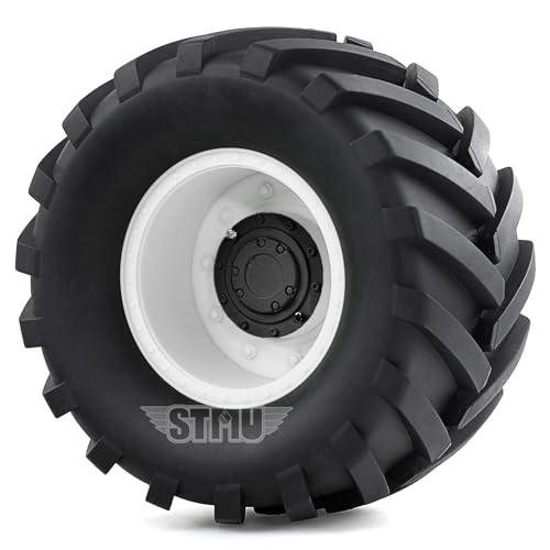 RC Monster Truck Tires and 17mm&14mm Hex Wheels Rims Rubber Buggy Tyres for 1/8&1/7 Scale Off Road Truck Car Kaiju Tmaxx E-Revo 3.3 Arrma Kraton 6S Typhon 3S HPI Redcat Traxxas Maxx (White) - color: White