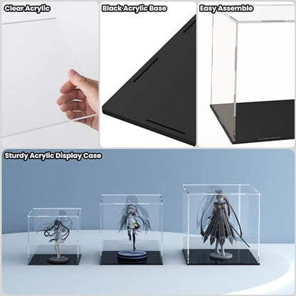Acrylic Display Case for Collectibles and Toys, Versatile Clear Acrylic Display Box with Black Base for Action Figures and Trophy, 7x7x11-inch - size: 7"L x 7"W x 11"H
