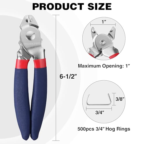 WORKPRO Bent Hog Ring Pliers with 500 Pcs 3/4" Hog Rings | Galvanized Steel Hog Rings, For Furniture Upholstery, Auto Upholstery, Plastic Meat & Sausage Casings - style: Bent Hog Ring Pliers Set
