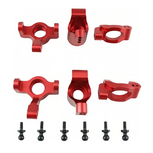 Steering Blocks & Caster C-Hubs Set for LaTrax Teton Rally RC Car (Red) | Aluminum,Knuckle,C-Cup,Stub Axle Carrier,1/18,Desert Prerunner,Upgrade Parts,7532 Compatible,7552X Compatible - color: Red