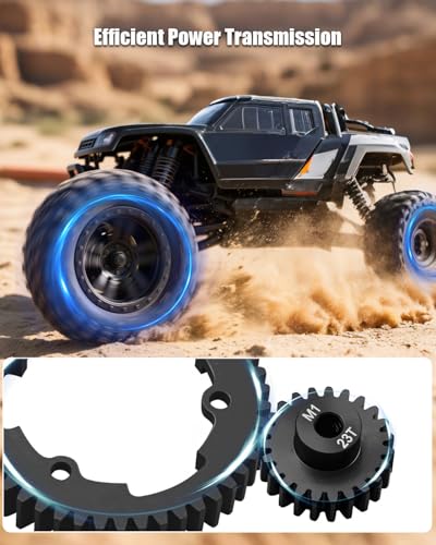 46T M1.0 Harden Steel Main Spur Gear with 23T Pinion Motor Gear Fit for Traxxas 1/10 Maxx 1/10 E-REVO 2.0 VXL 1/5 X-Maxx 1/7 XO-1 1/6 XRT Replace 6481X Hot Racing Spur Gear RC Cars Spare Parts - size: 46T+23T