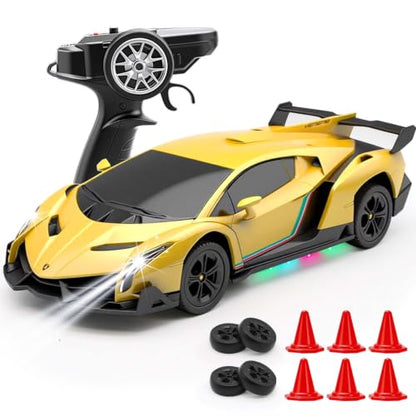 Remote Control Car 1:24 Licensed Lamborghini 2.4G RC Drift Car,yellow | rc car with LED Lights 2.4GHz 4WD 15KM/H Fast Speed Control Rechargeable Battery 800mah Birthday for Kids Boys 8-12 - color: Yellow