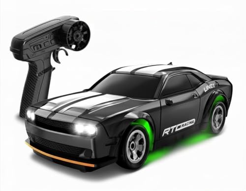 Mini RC Drift Car 1:64 Scale, Remote Control Car with LED Lights & 2-Speed Modes, Upgraded 2.4G Wireless Radio Remote Control for Multi-Users Challenge (Black) - color: Black