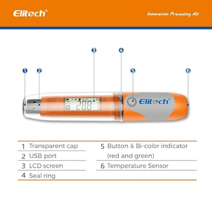Elitech RC-51 Digital Temperature Data Logger USB Reusable 32000 Points - size: Temperature Sensor