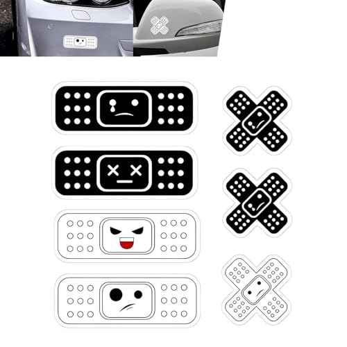 WZP 7PCS Car Bandage Decals, Funny Band Aid Bandage Bumper Stickers, Waterproof Decorative Band Decals for Dent Ding, 2 Shapes, Universal Car Exterior Decor Accessories for Sedan, Truck, SUV (Black)