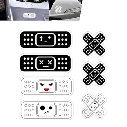 WZP 7PCS Car Bandage Decals, Funny Band Aid Bandage Bumper Stickers, Waterproof Decorative Band Decals for Dent Ding, 2 Shapes, Universal Car Exterior Decor Accessories for Sedan, Truck, SUV (Black)