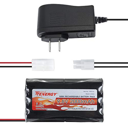 Tenergy NiMH Battery Pack 9.6V RC Battery, High Capacity 2000mAh Rechargeable Flat Battery w/Standard Tamiya Connector + 9.6V NiMH/NiCd Hobby Battery Charger w/Standard Tamiya Connector - size: 1 Battery Pack + Charger
