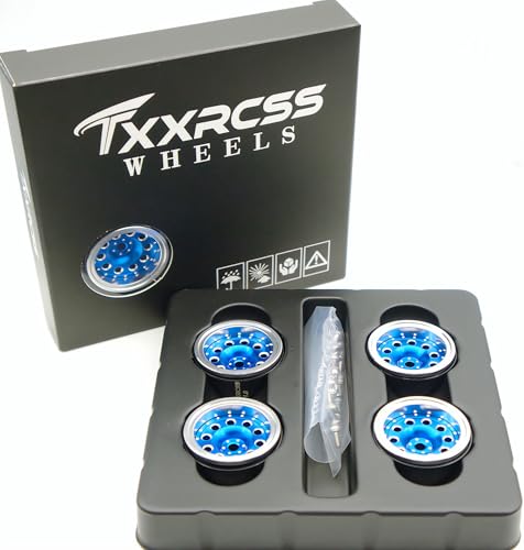 RC 1.0 Beadlock Wheels Offsets -2 Aluminum Rims for AX24 1/18 TRX4M All 1/24 Scale Axial SCX24 Deadbolt RC Crawler Car Wheels Upgrades 4Pc (Blue & Silver) - color: Blue & Silver