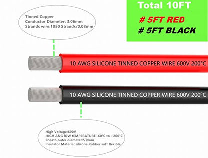 TUOFENG 10 AWG Silicone Wire - Ultra Flexible Stranded, Red/Black 10ft - size: 10 AWG 2 colors wire 5ft